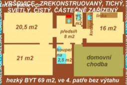 Praha 10, Orelská ul, 2+1, 69m2, cihla, 4.patro